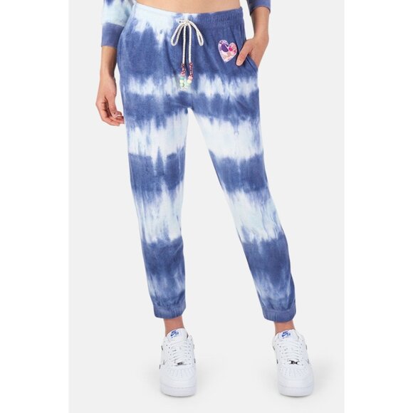 Loveshackfancy NWT Blue Jogger Pants Large Santinella Blue Terry Stripe New - Picture 1 of 6